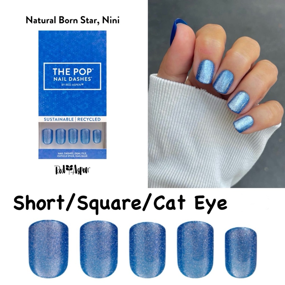 The Pop Nail Dashes Short Square Cat Eye Press-On Nails - Shimmery Blue